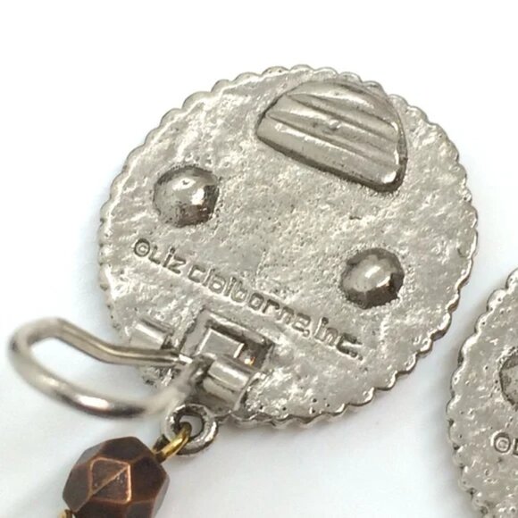 VINTAGE LIZ CLAIBORNE CELESTIAL MIXED METAL DANGLE EARRINGS CLIP ON 80S SUN MOON - Picture 13 of 14